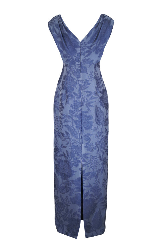 Lela Rose Floral Bluebell Multi Fil Coupé V-Neck Gown - view 3
