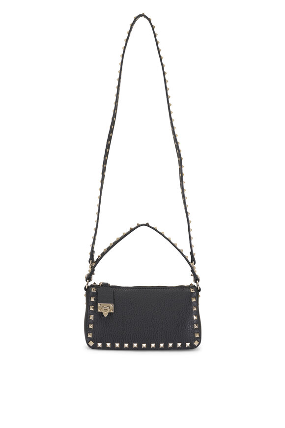 Valentino Garavani Small Rockstud Black Grainy Leather Crossbody Bag