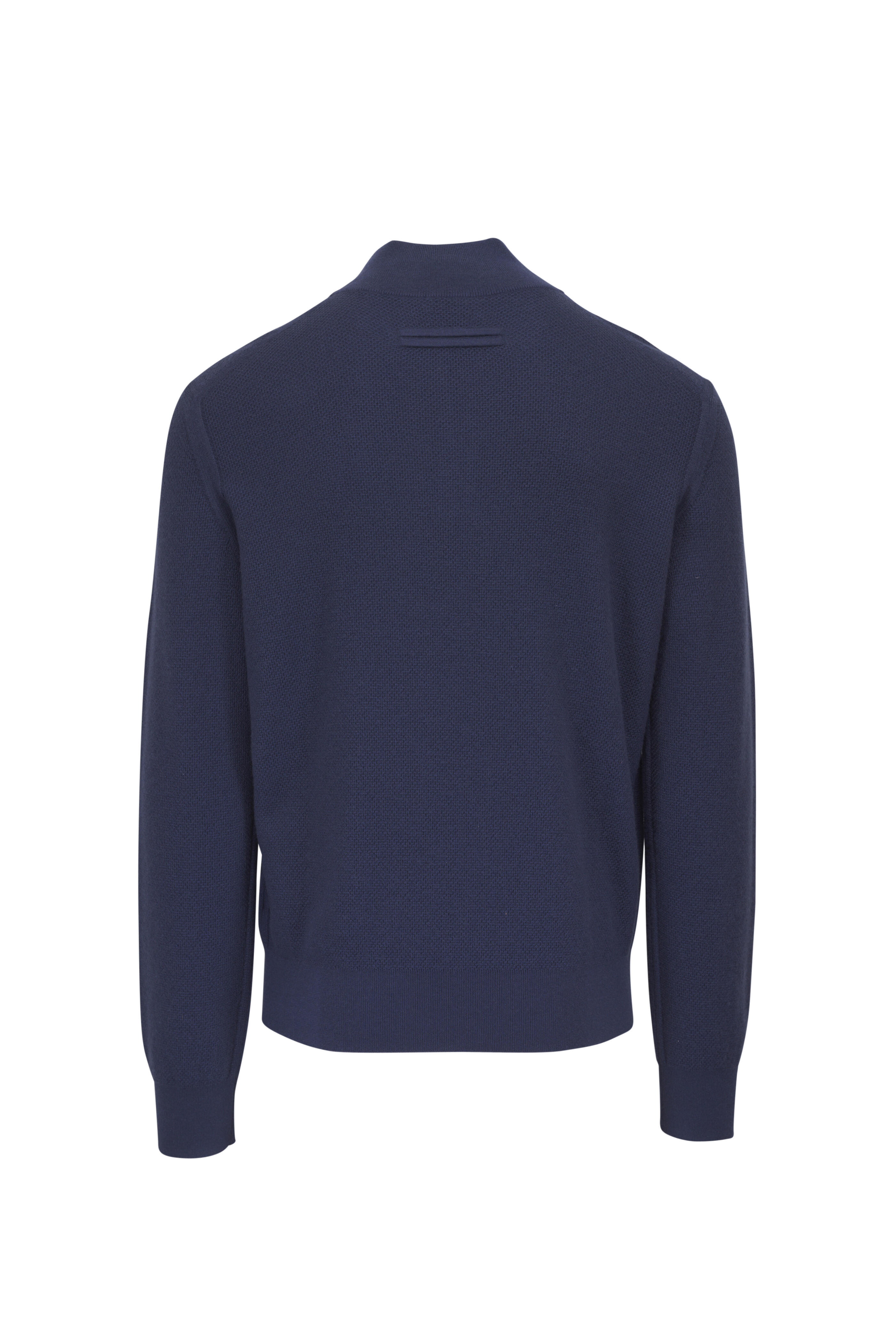Zegna - Blue Oasi Cashmere Jacquard Quarter Zip Pullover