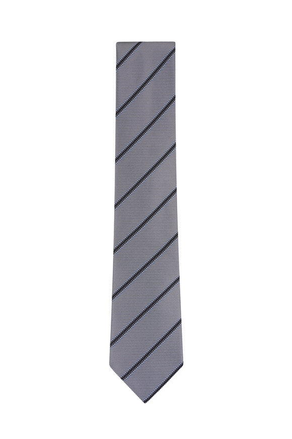 Canali Light Gray Stripe Silk Necktie - view 1