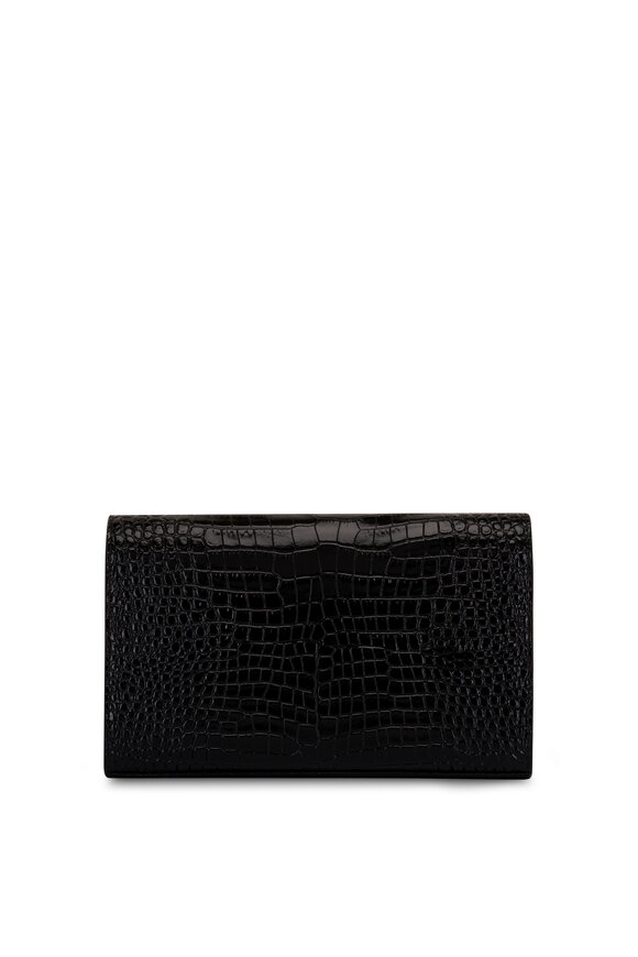 Saint Laurent - Cassandre Black Embossed Leather Chain Wallet