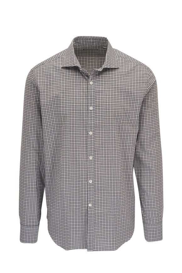 Canali - Light Blue & Gray Plaid Cotton Sport Shirt 