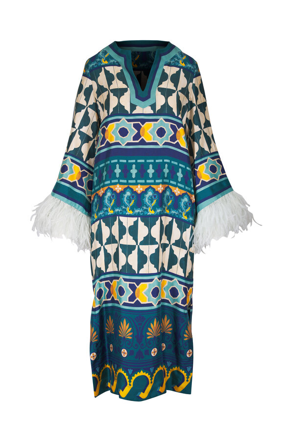 La DoubleJ Casareale Placee Emerald Feather Cuff Kaftan - view 1