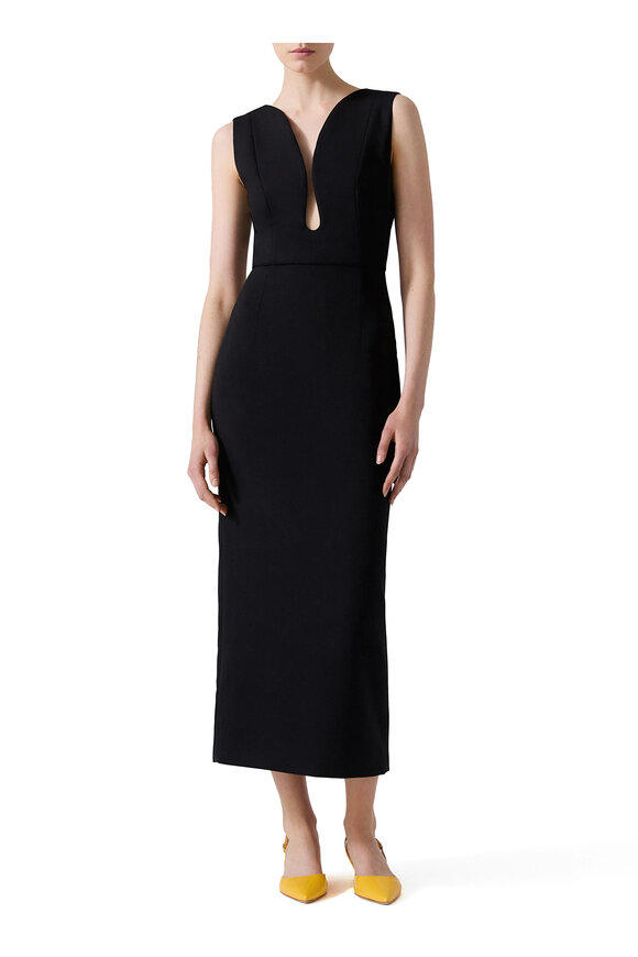 Carolina Herrera - Black Stretch Wool Midi Dress 