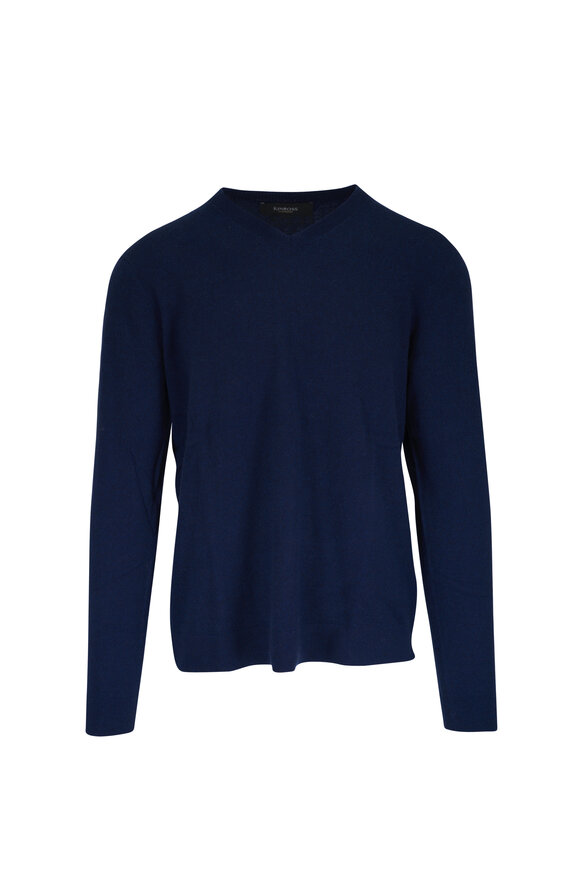 Kinross Navy Cashmere V-Neck Sweater