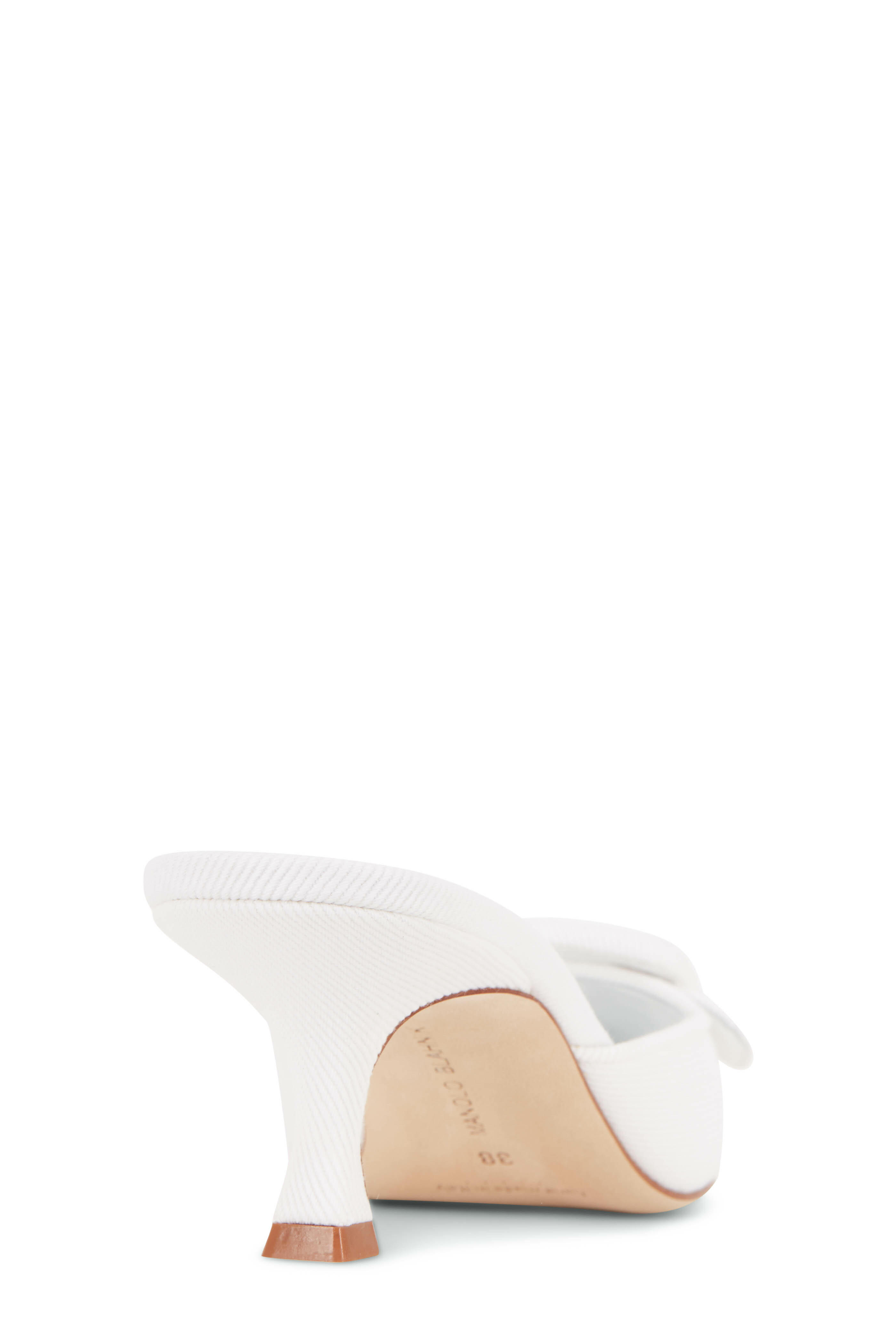 Manolo Blahnik - Maysale White Jeans Buckle Mule, 50mm Manolo Blahnik - Maysale White Jeans Buckle Mule, 50mm