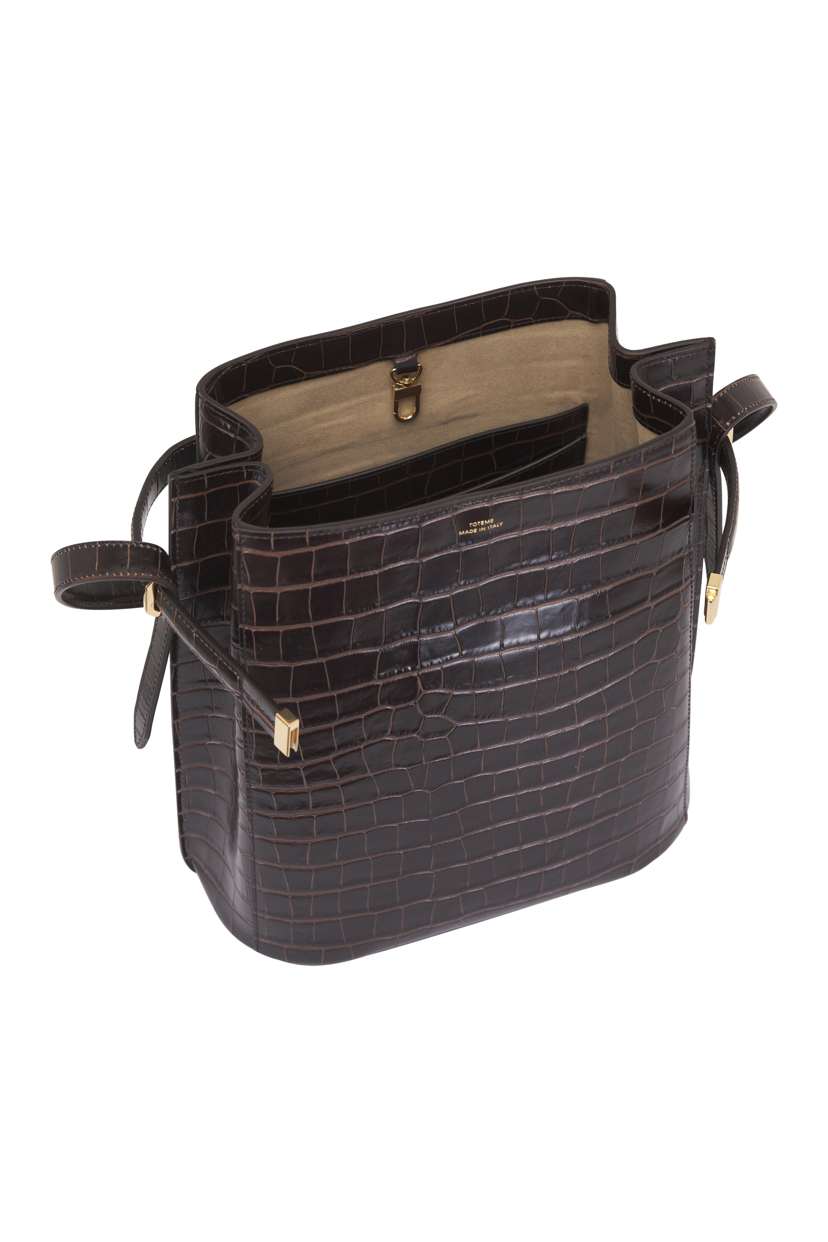 Totême - Belted Dark Brown Crocodile Embossed Bucket Bag