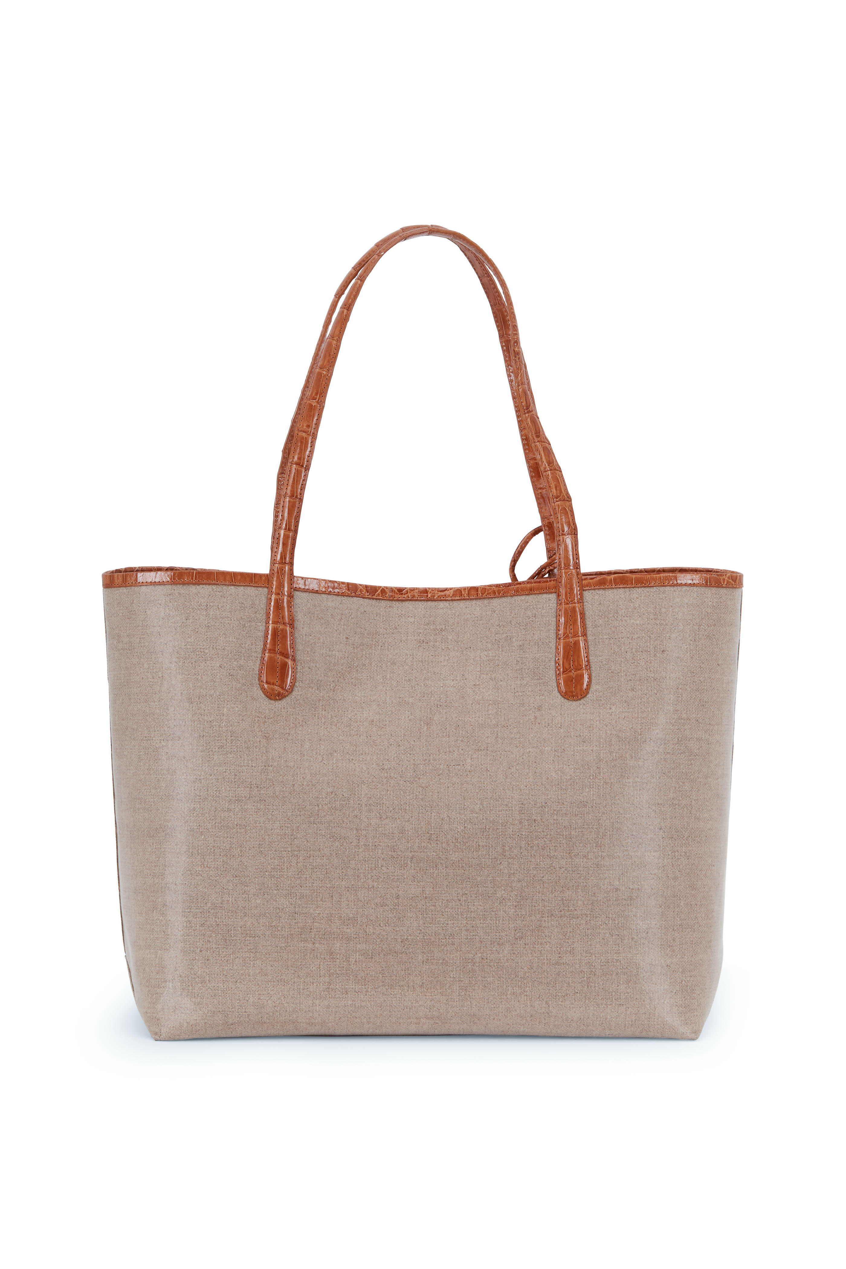 Nancy Gonzalez - Erica Cognac Coated Linen & Crocodile Tote