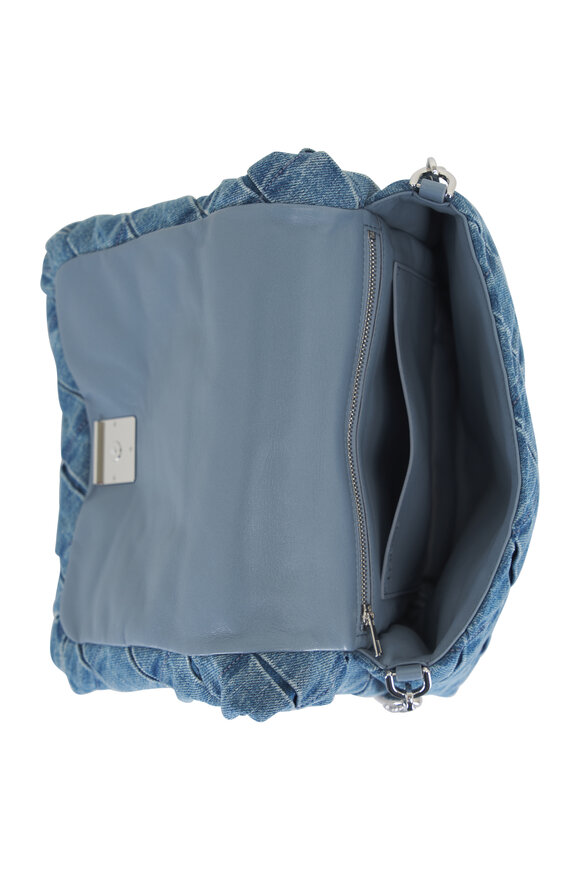 Loewe - Goya Pleated Light Blue Washed Denim Shoulder Bag