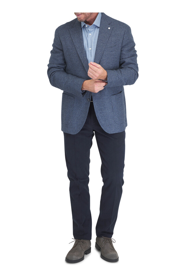 Designer outfit featuring Polacco Chocolate Suede Chukka Boot, Santini Air Blue Herringbone Flannel Sport Shirt and 1 other piece