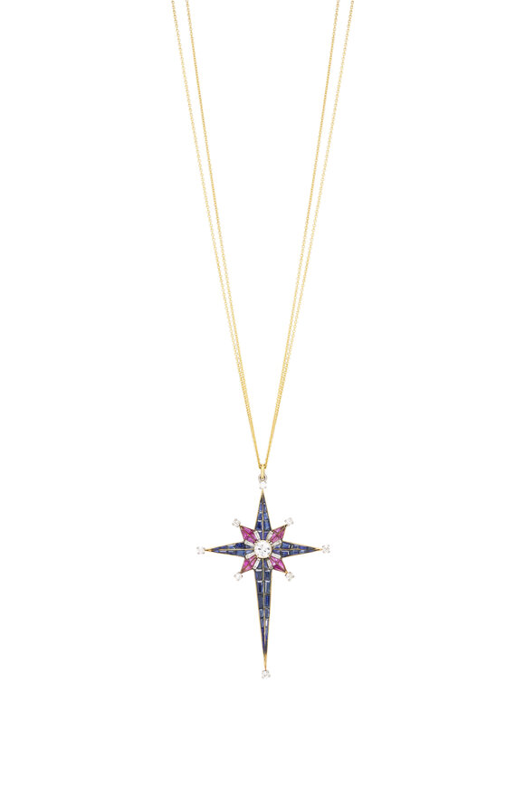 Renee Lewis 18k Yellow Gold Ruby & Diamond Starburst Necklace