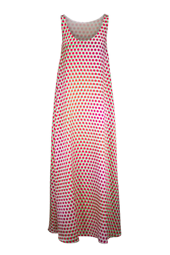 Dries Van Noten Draz Ecru Multi Polka Dot Print Silk Maxi Dress