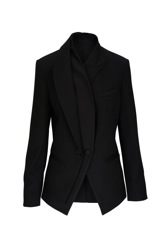 TWP Bianca Black Wool Twill Asymmetric Jacket 