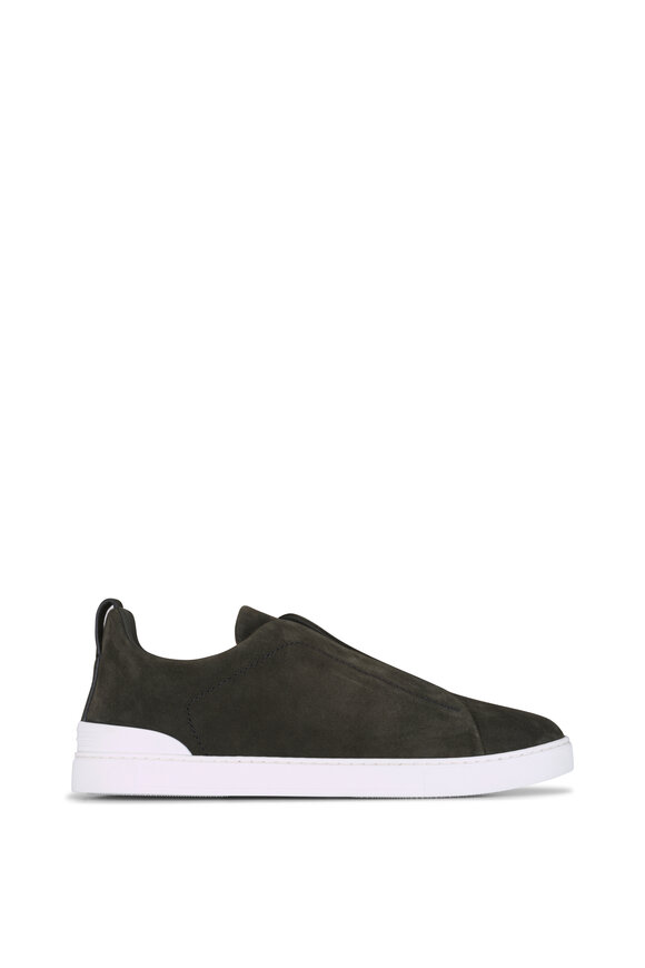 Zegna Triple Stitch Olive Green Suede Sneaker - view 2