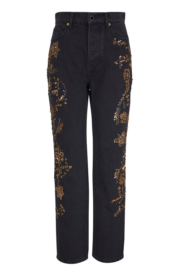 Veronica Beard Daniela Black Onyx Embellished Straight Leg Jean