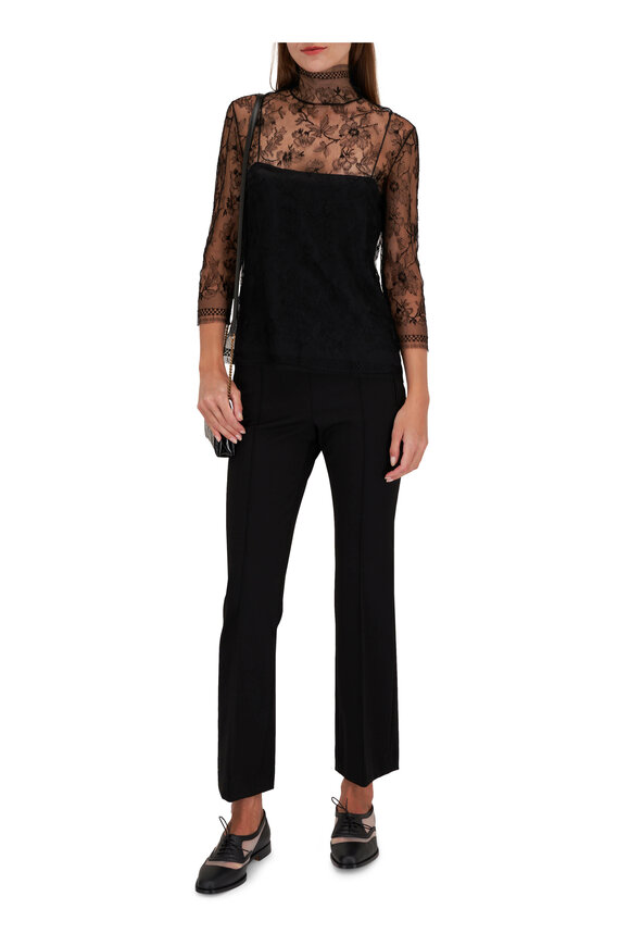 Adam Lippes - Samira Black Chantilly Lace Turtleneck Top 