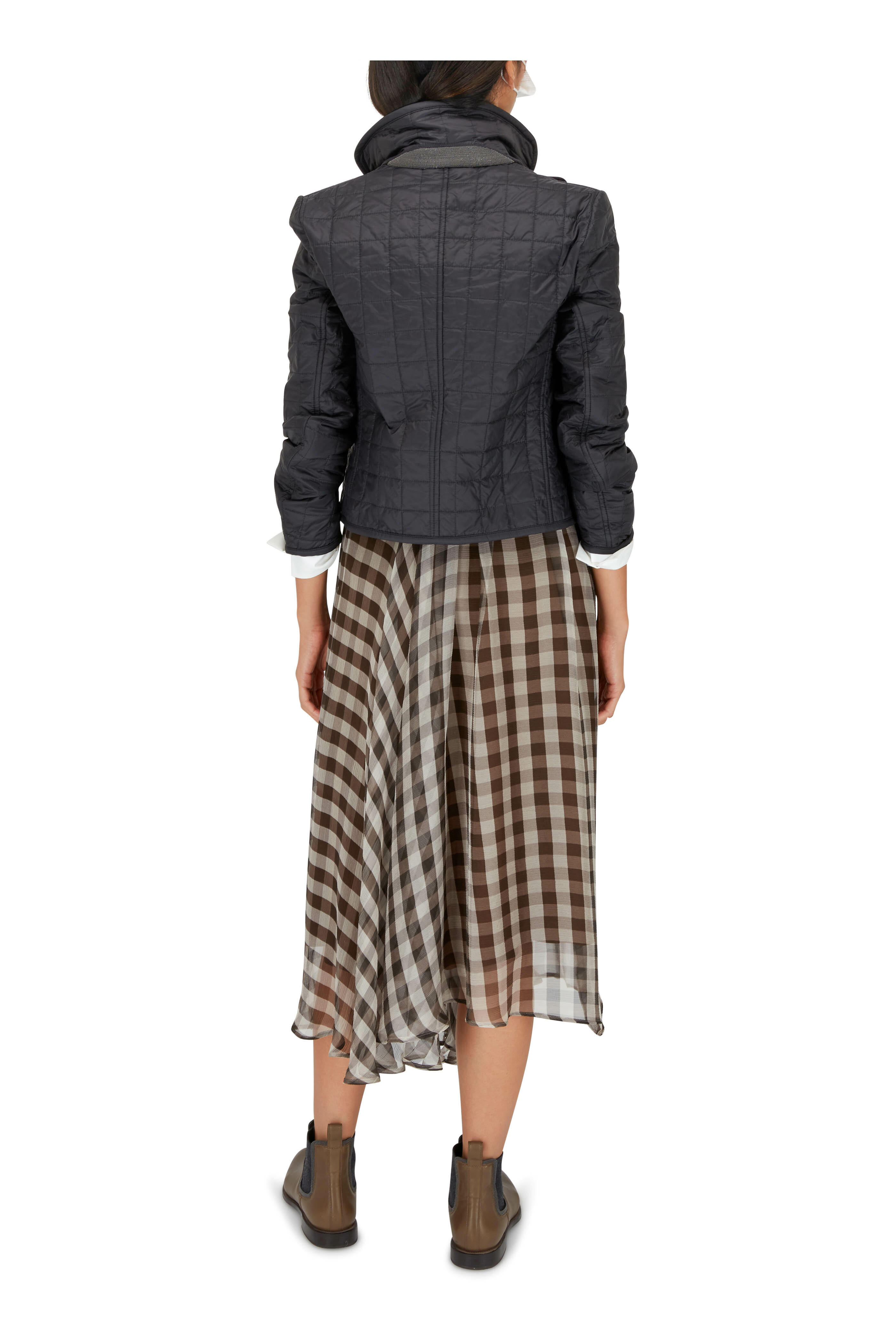 Brunello Cucinelli - Chocolate Silk Chiffon Damier Check Brunello Cucinelli - Chocolate Silk Chiffon Damier Check