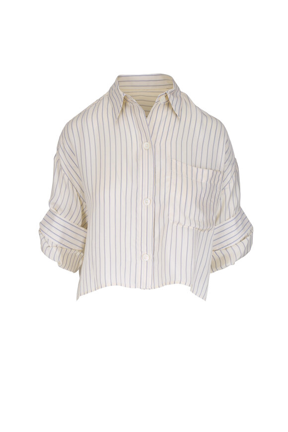 TWP Next Ex White & Blue Stripe Cotton Shirt - view 1