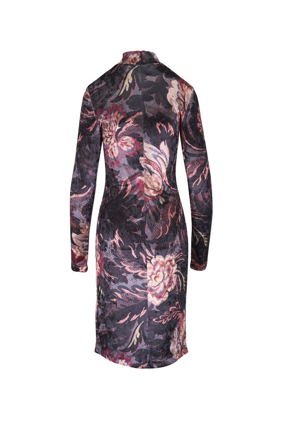 Etro - Gray Multi Velvet Print Midi Dress