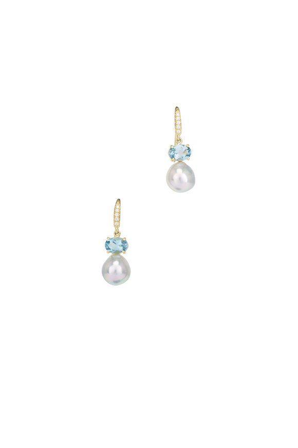 Lauren K 18k Yellow Gold Pearl & Topaz Drop Earring - view 1