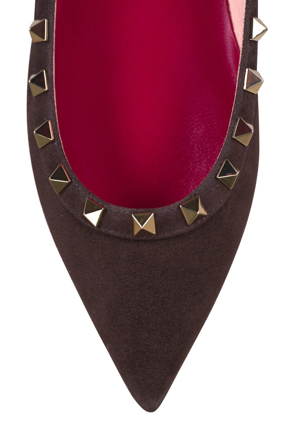 Valentino Garavani Havana Brown Suede Rockstud Ballet Flat - view 4