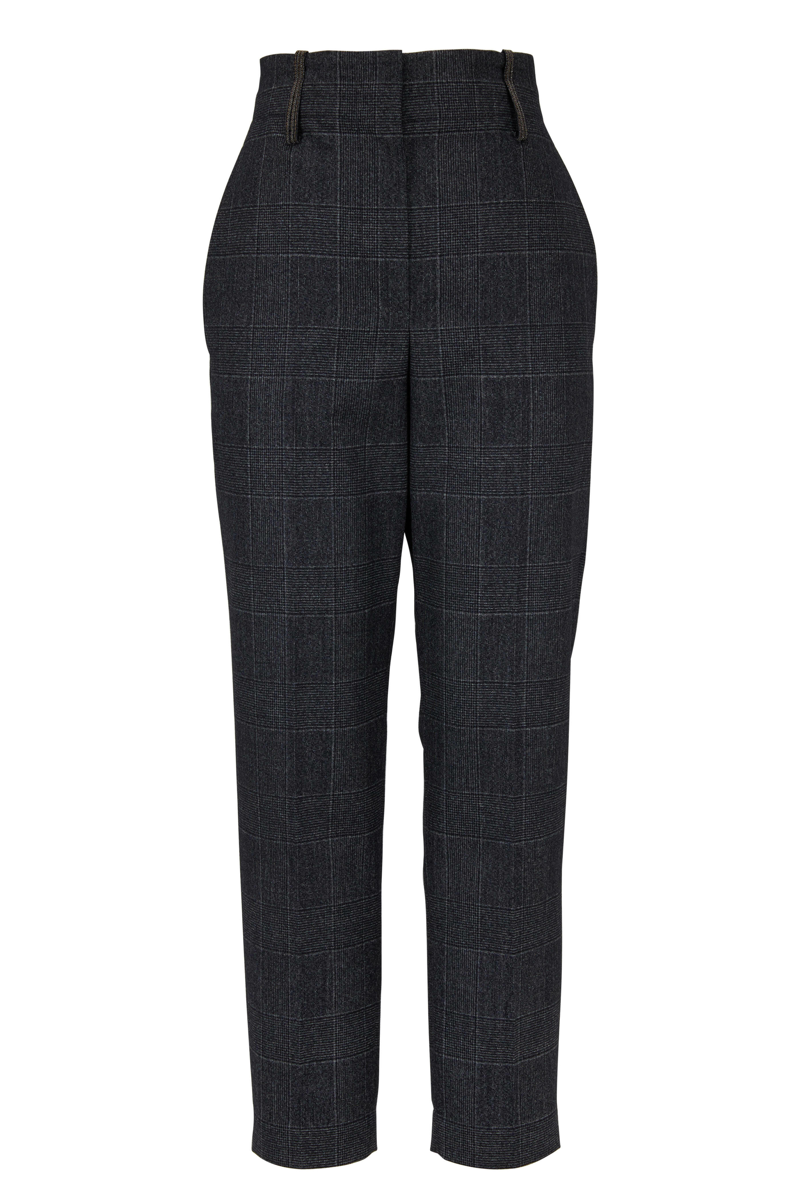 Brunello Cucinelli - Charcoal Gray Wool Plaid Monili Belt Loop Pant