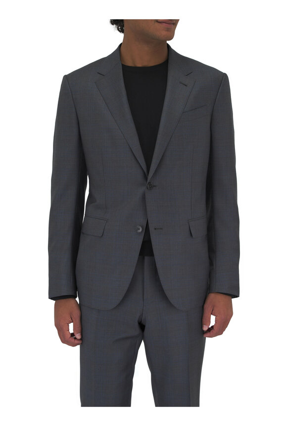 Zegna - Gray & Tonal Blue Plaid Wool Suit