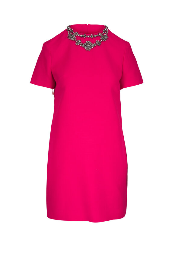 Valentino Coral Embroidered Crepe Couture Mini Dress - view 1