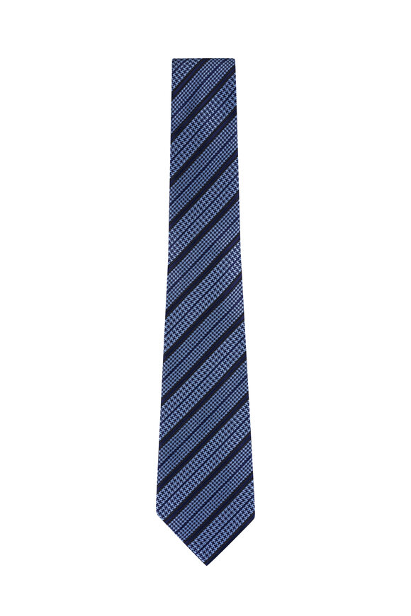 Zegna Navy Blue Striped Necktie - view 1