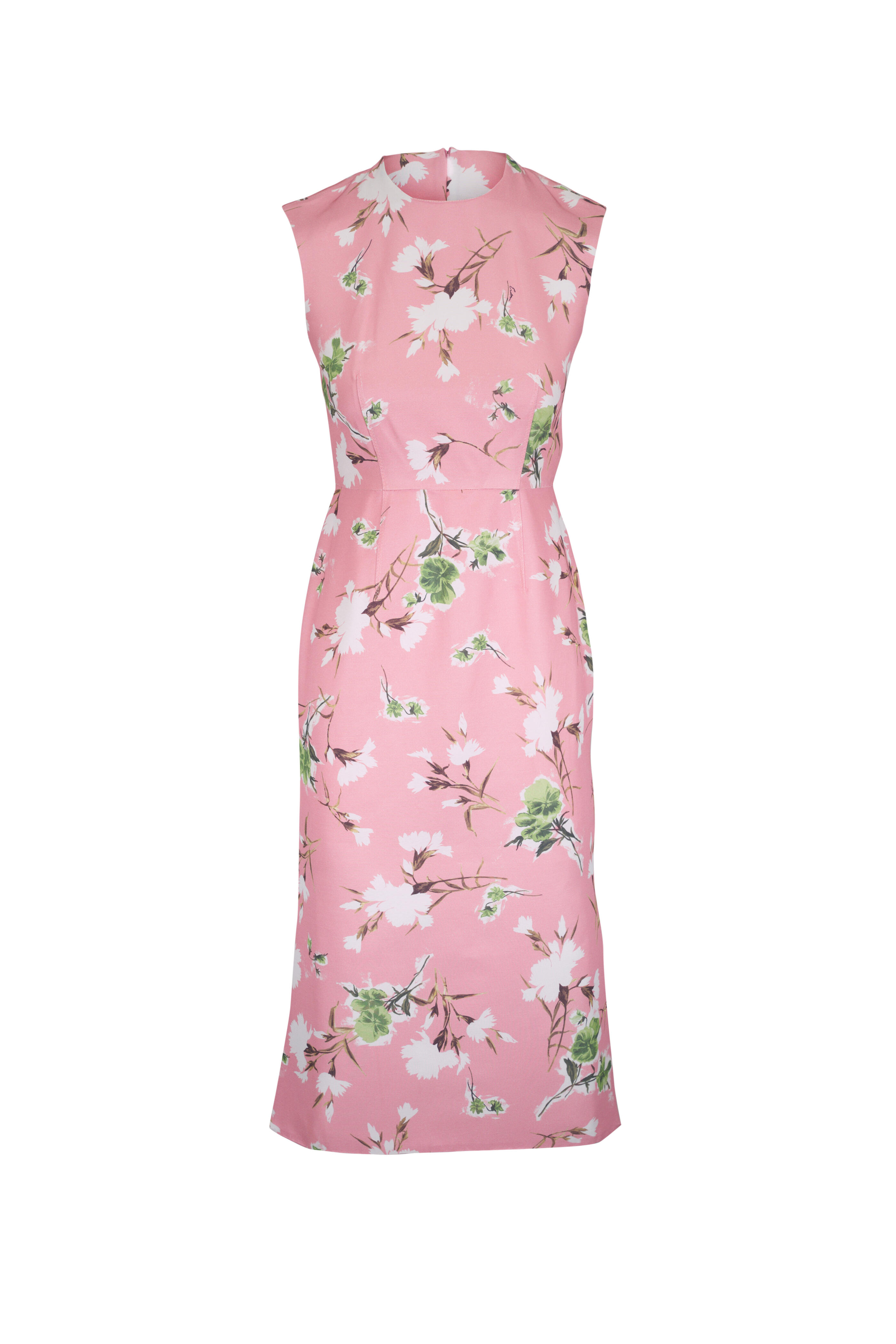Erdem - Pink Floral Sleeveless Midi Pencil Dress