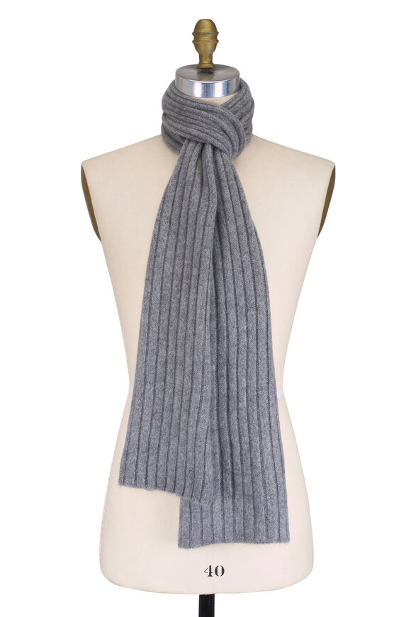 Fedeli Solid Gray Rib Knit Scarf