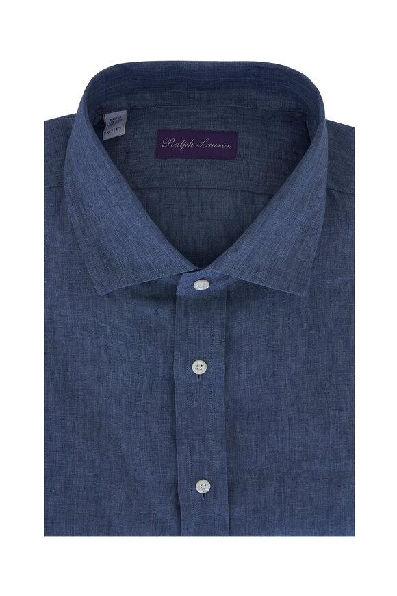 Ralph Lauren Purple Label Serengeti Chambray Blue Linen Sport Shirt