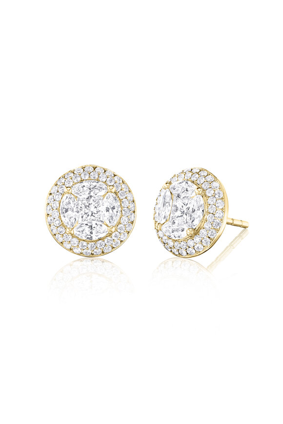 Nam Cho 18k Yellow Gold Diamond Invisibly Set Stud Earring - view 1
