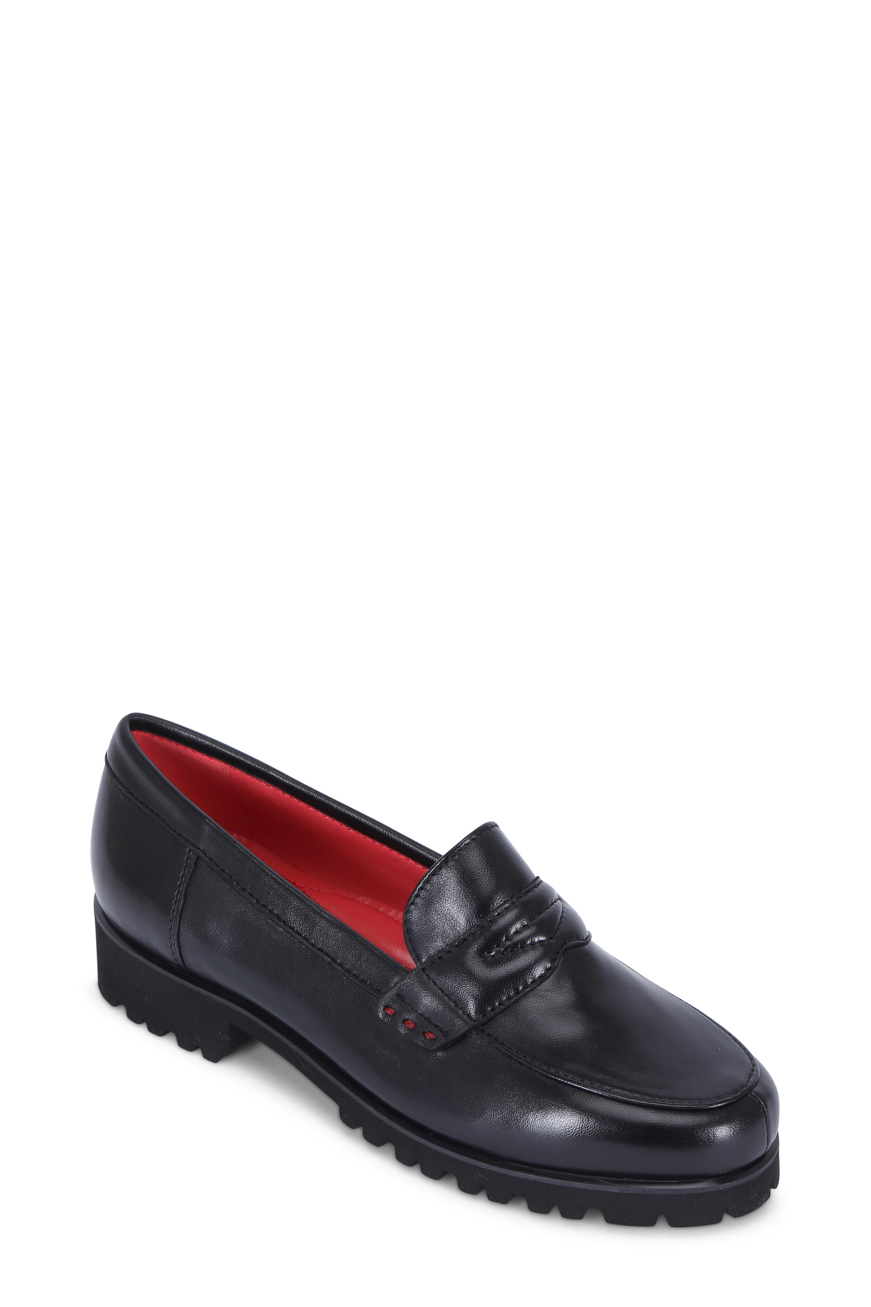 Pas de Rouge - Black Leather Lug Sole Penny Loafer