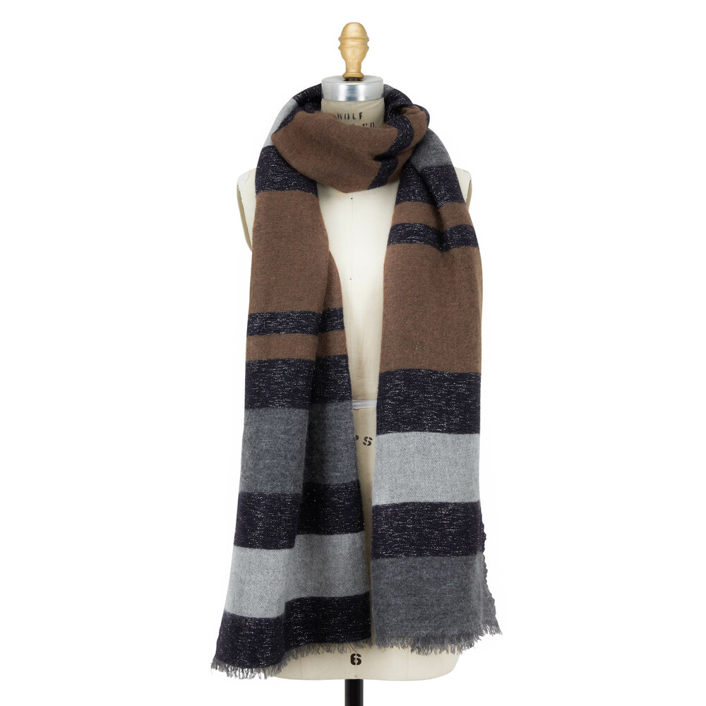 【関税&送料込】Brunello Cucinelli Cashmere Scarf With Monil Scarf with monili for Woman in Light Grey | Brunello Cucinelli