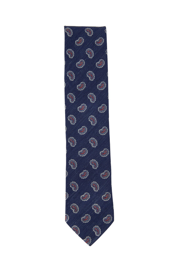 Eton - Navy Blue Paisley Silk Blend Necktie