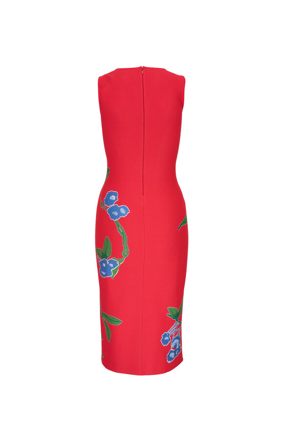 Carolina Herrera - Lacquer Red Floral Knit Midi Dress 