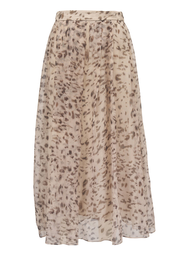 Brunello Cucinelli Artemis Animalier Print Silk Organza Skirt