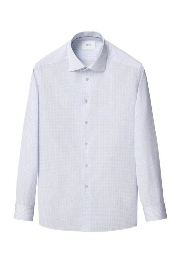 Eton Pink & Blue Check Cotton Slim Fit Dress Shirt - view 5
