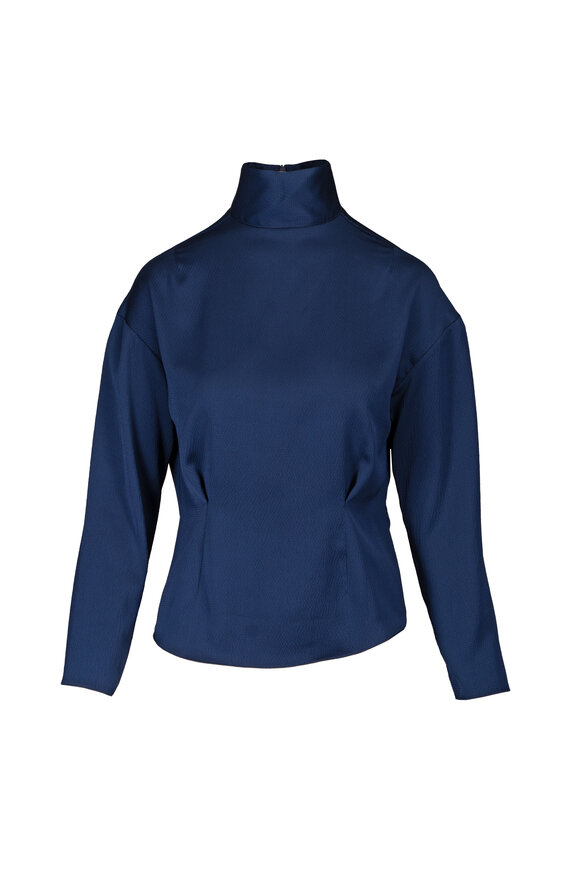 Edeline Lee Navy Blue High Neck Blouse - view 1