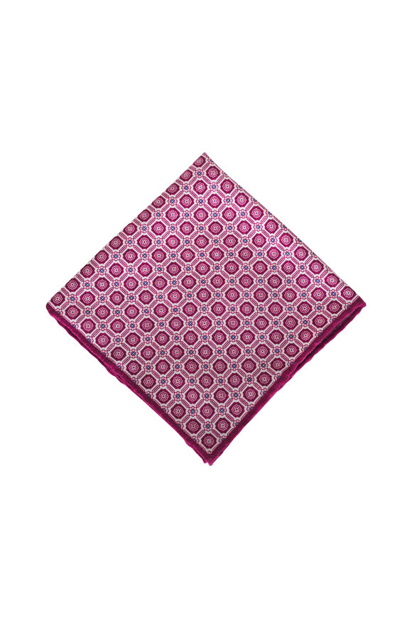 Brunello Cucinelli Rose Geometric Print Silk Pocket Square