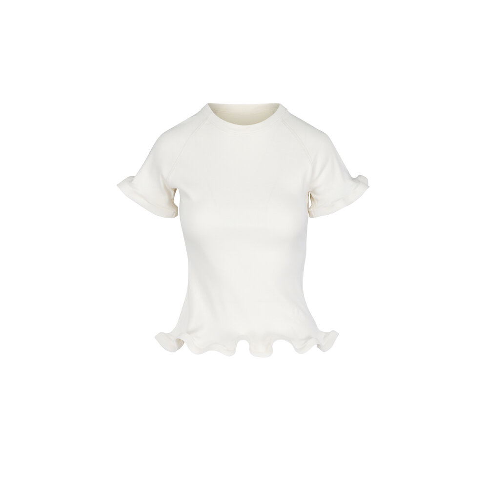 Stella McCartney - Cream Frilled Hem Ribbed T-Shirt