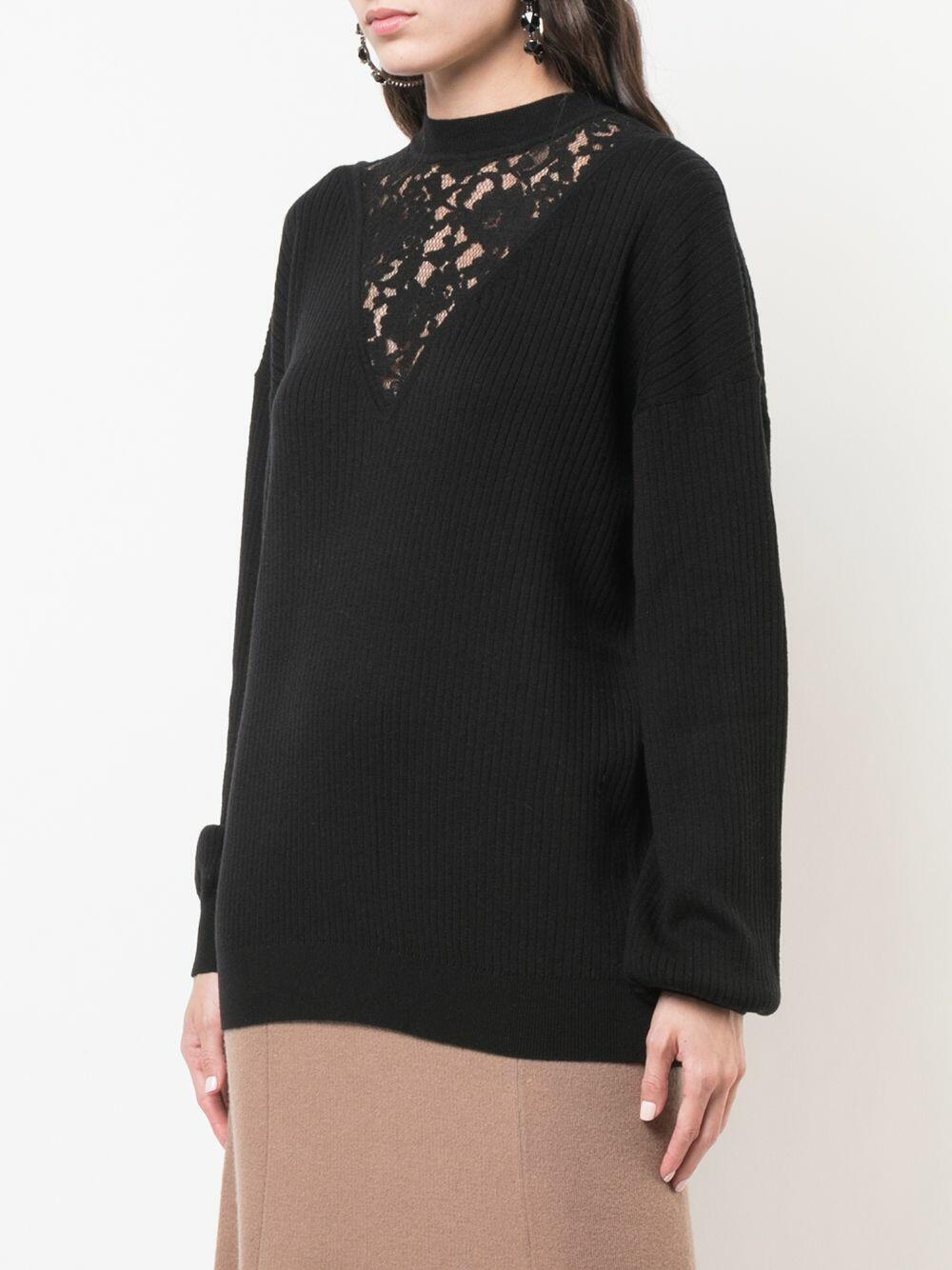 See by Chloé - Black Illusion Lace Wool & Cotton Sweater