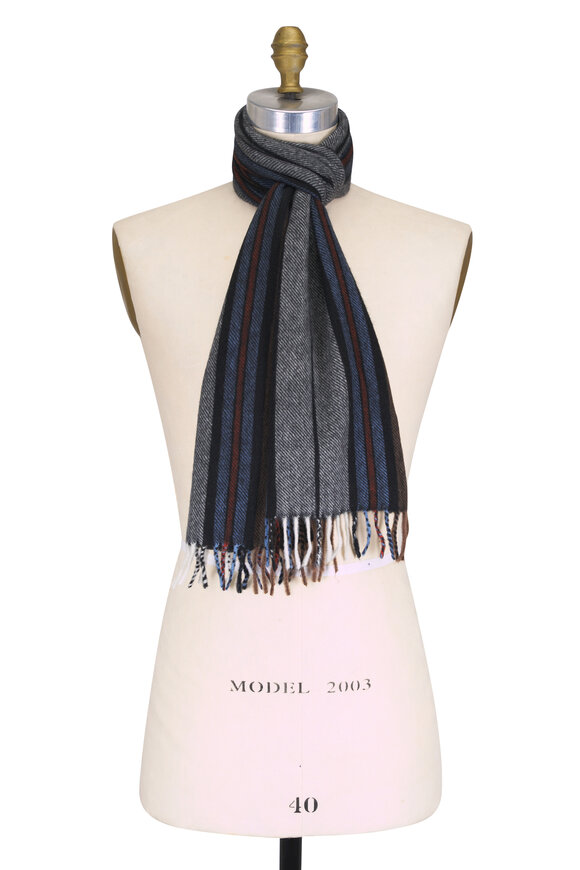 Chelsey Imports Light Gray Multicolor Stripe Cashmere Scarf - view 1