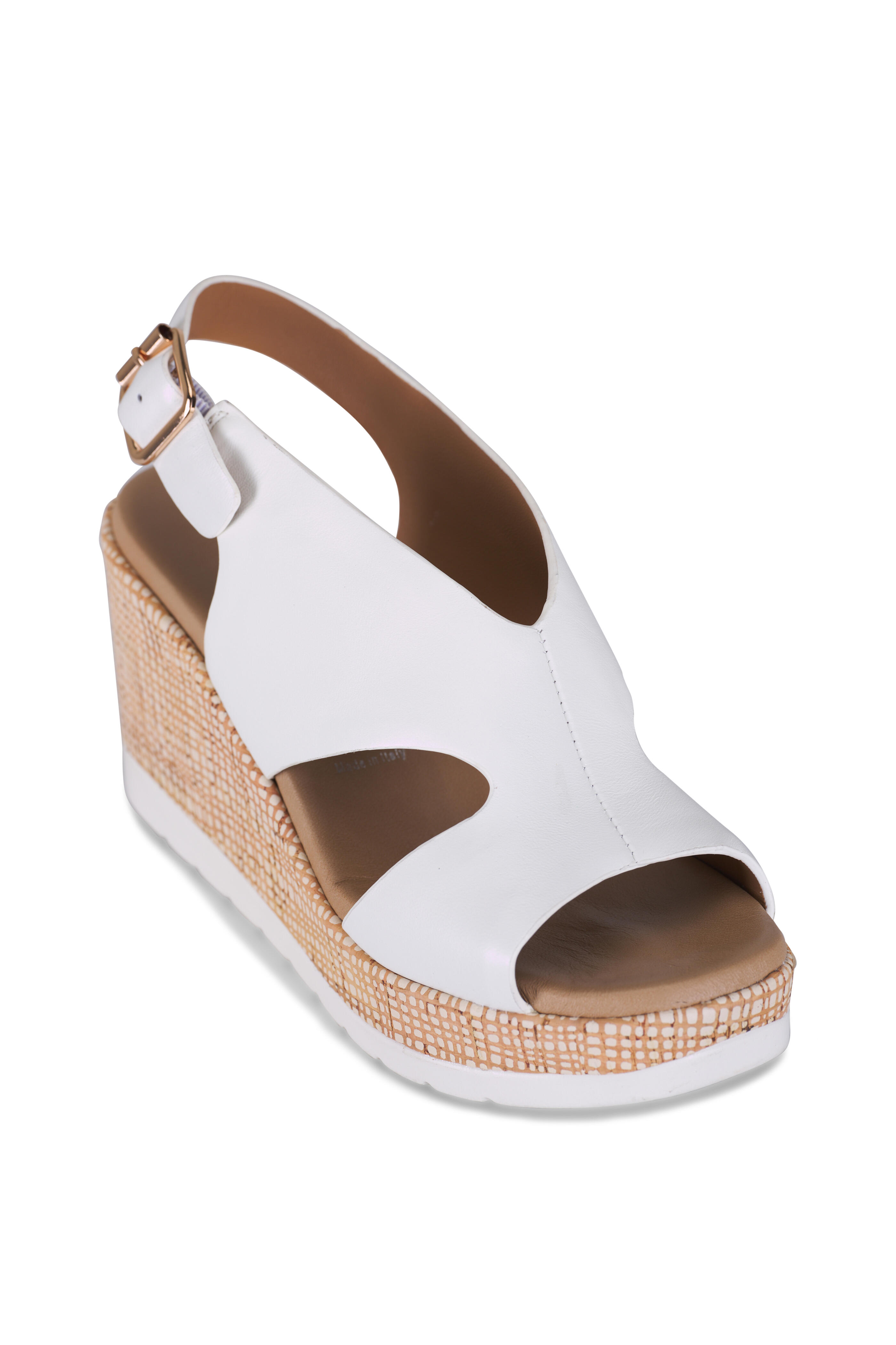 Ron White - Dacota White Leather Wedge Sandal, 80mm