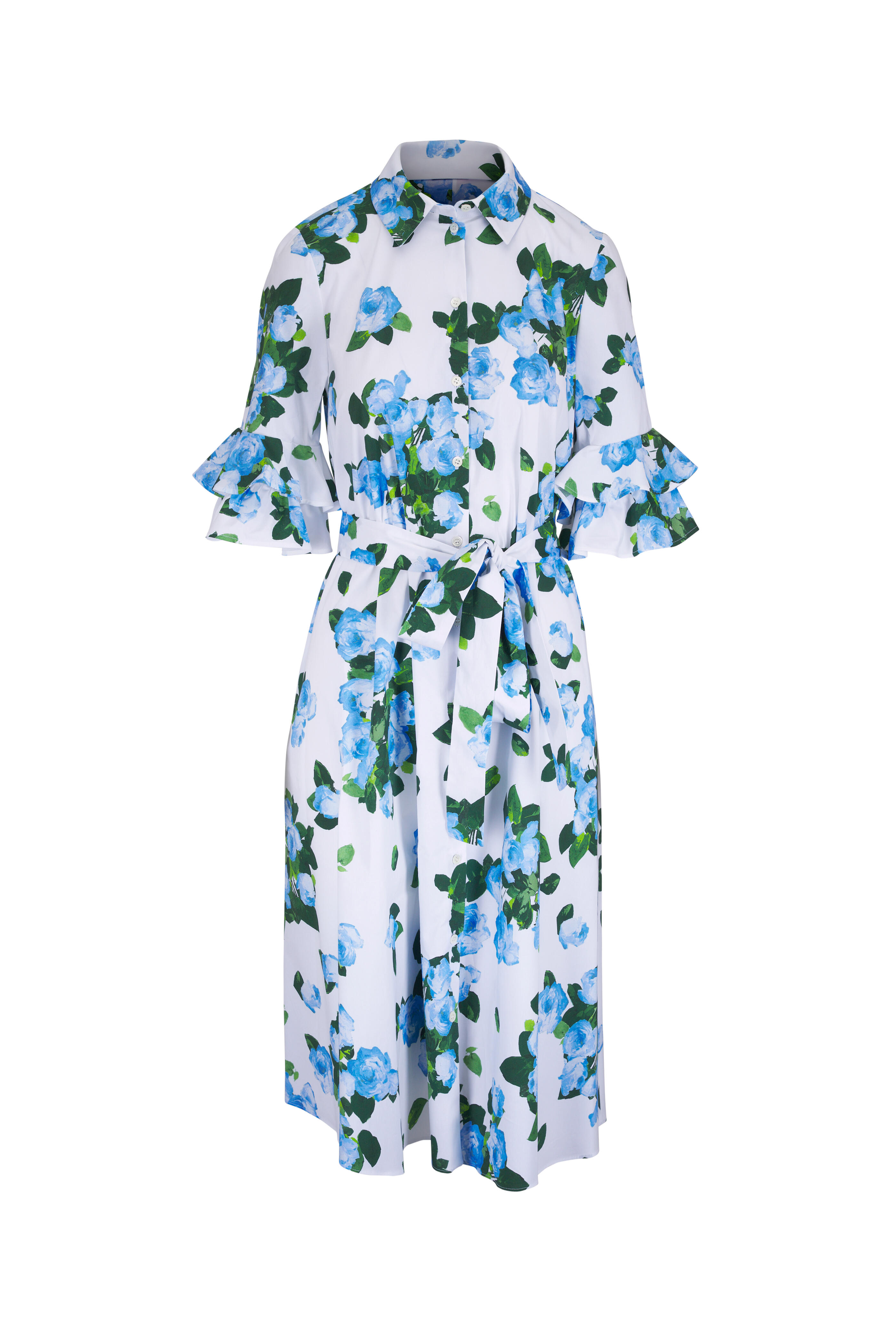 Carolina Herrera - White & Blue Multi Rose Print Shirtdress - view 1