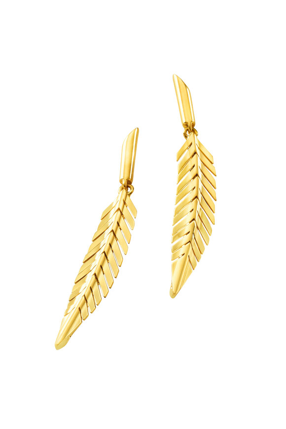Cadar 18k Yellow Gold Small Feather Drop Earrings - view 1