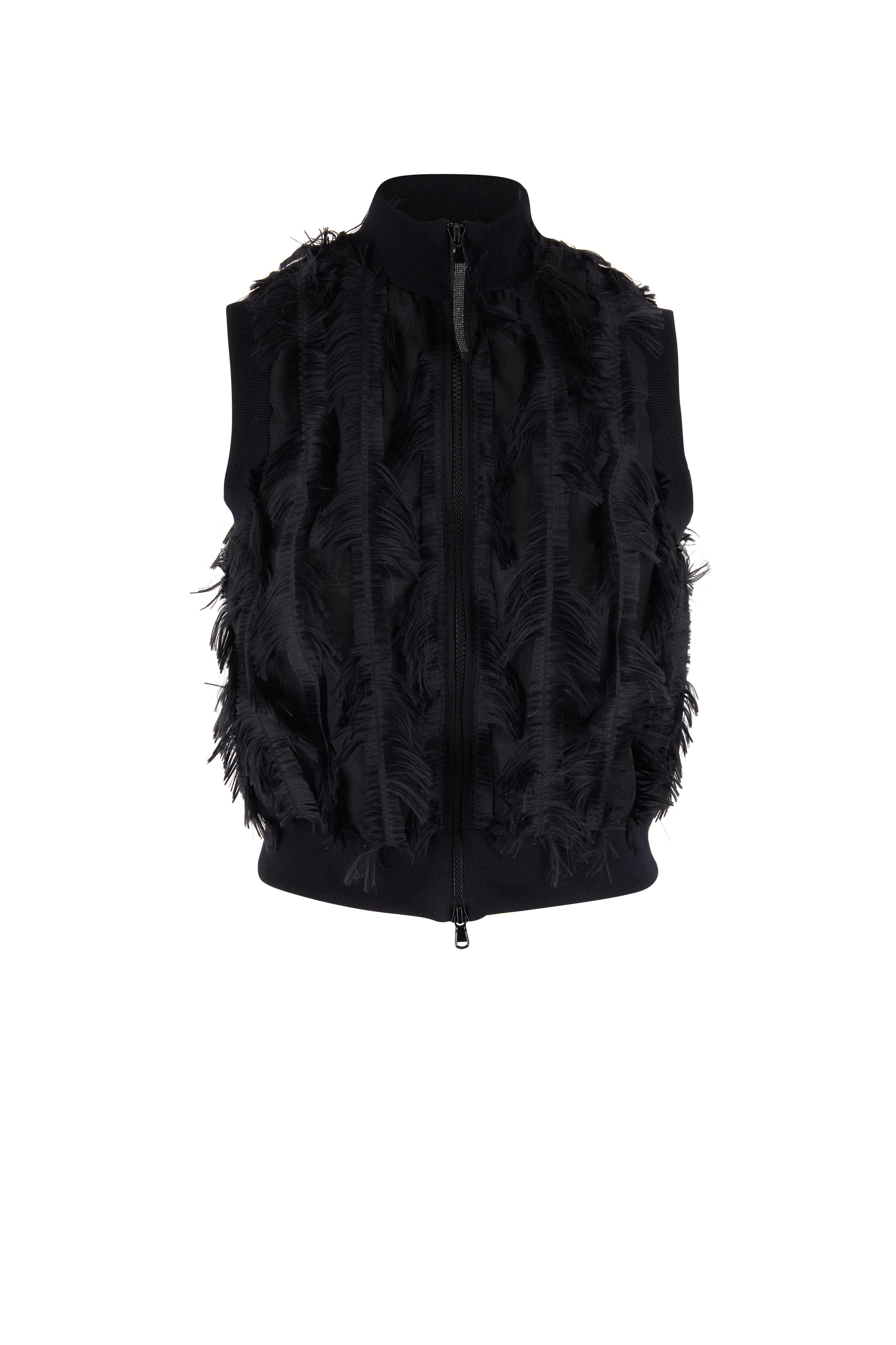 【VIP価格】BRUNELLO CUCINELLI Microfiber Vest Brunello Cucinelli - Black Feathered Zip Vest | Mitchell Stores