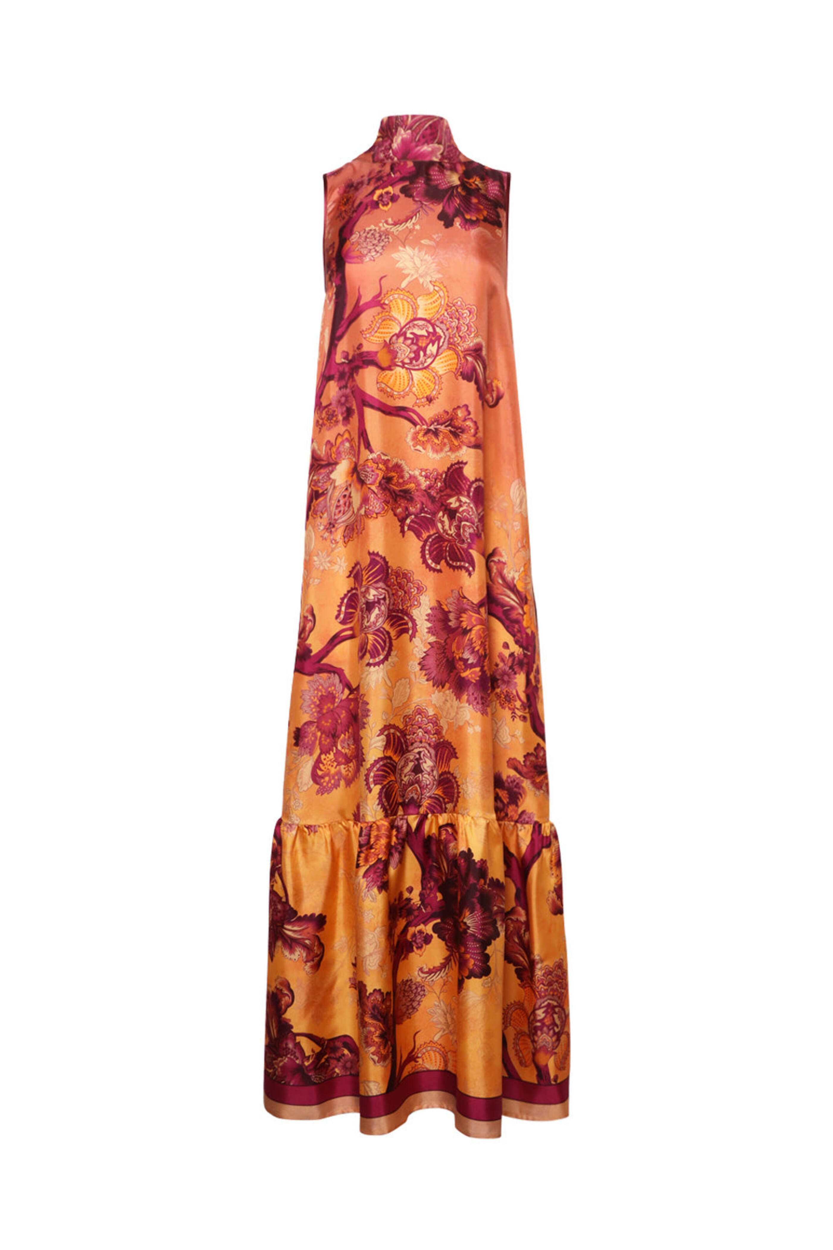 F.R.S. - Orange Flower Print Scarf Neck Edilogo Dress