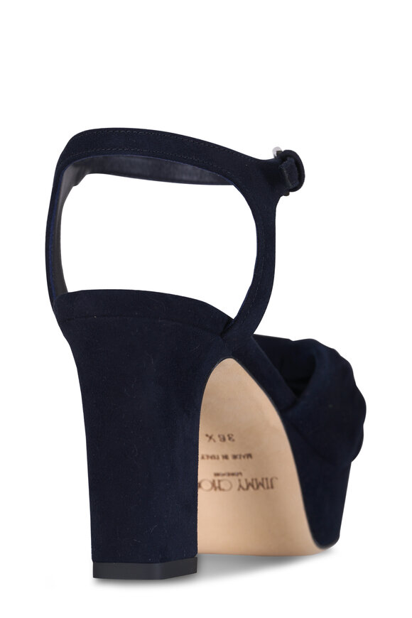 Jimmy Choo Heloise Navy Blue Suede Sandal, 80mm - view 4